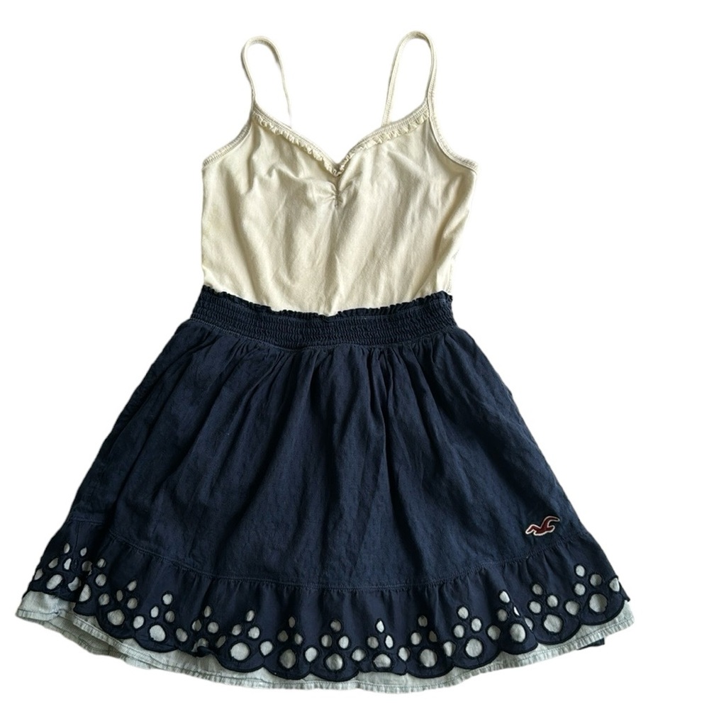 Hollister by Abercrombie Blue cream  Flowy Logo Summer Dress M